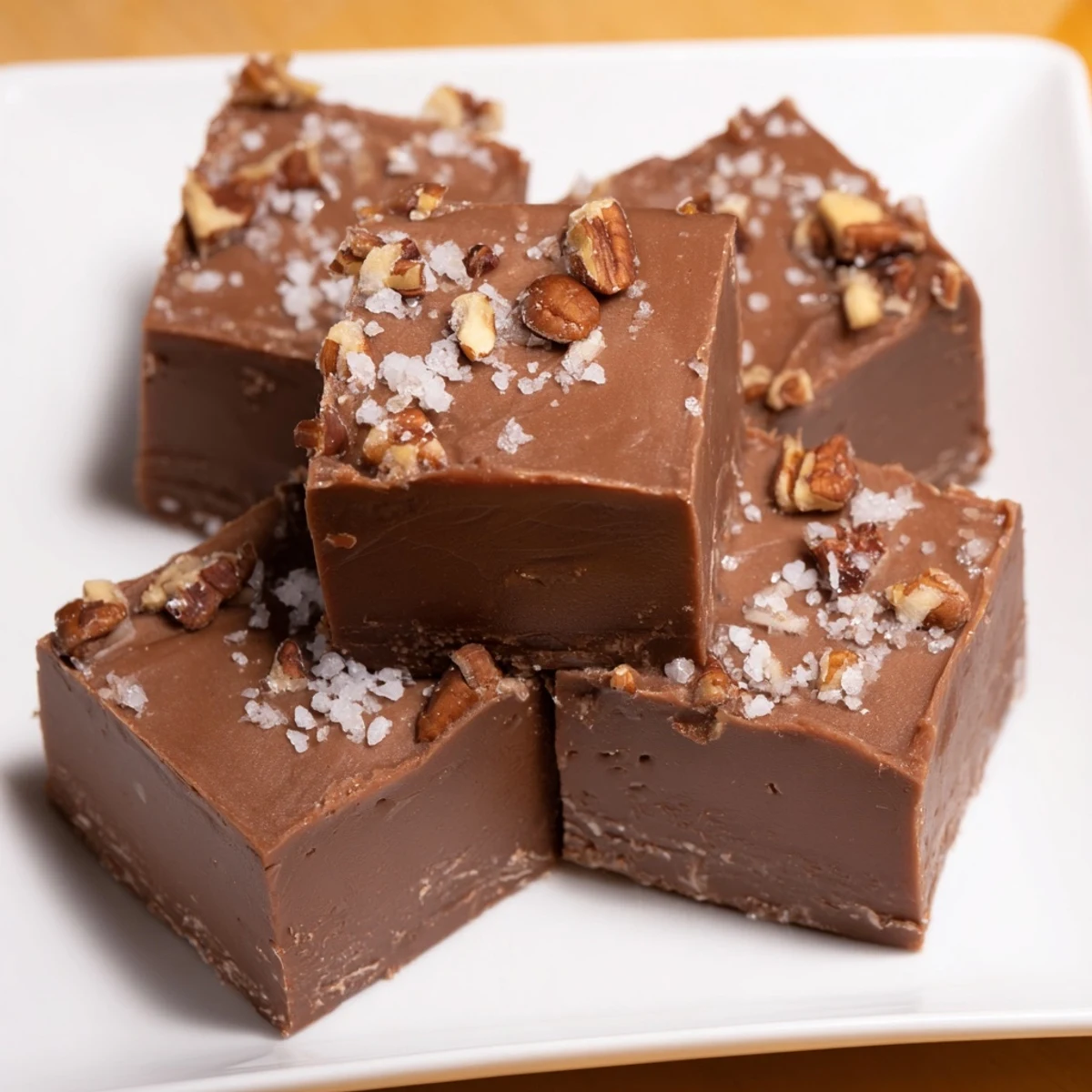Homemade Easy Chocolate Fudge, cut into squares, showcasing a wonderfully smooth and fudgy texture.