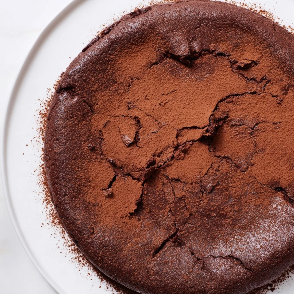 Rich, dark, fudgy texture of the decadent flourless chocolate cake, perfect for dessert.