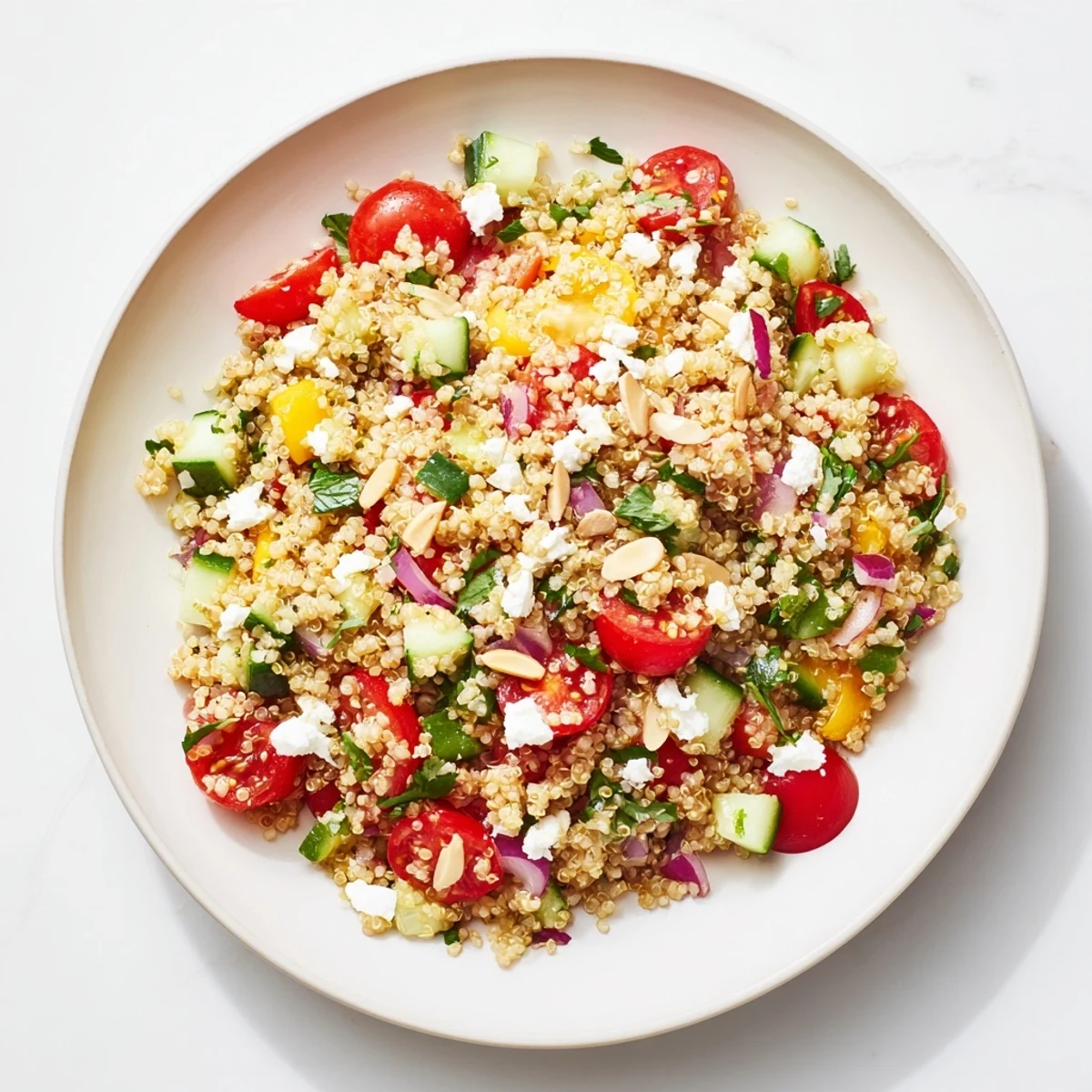 Make-Ahead Quinoa Salad with Lemon Vinaigrette showcases a colorful mix of fresh veggies, ready to enjoy.