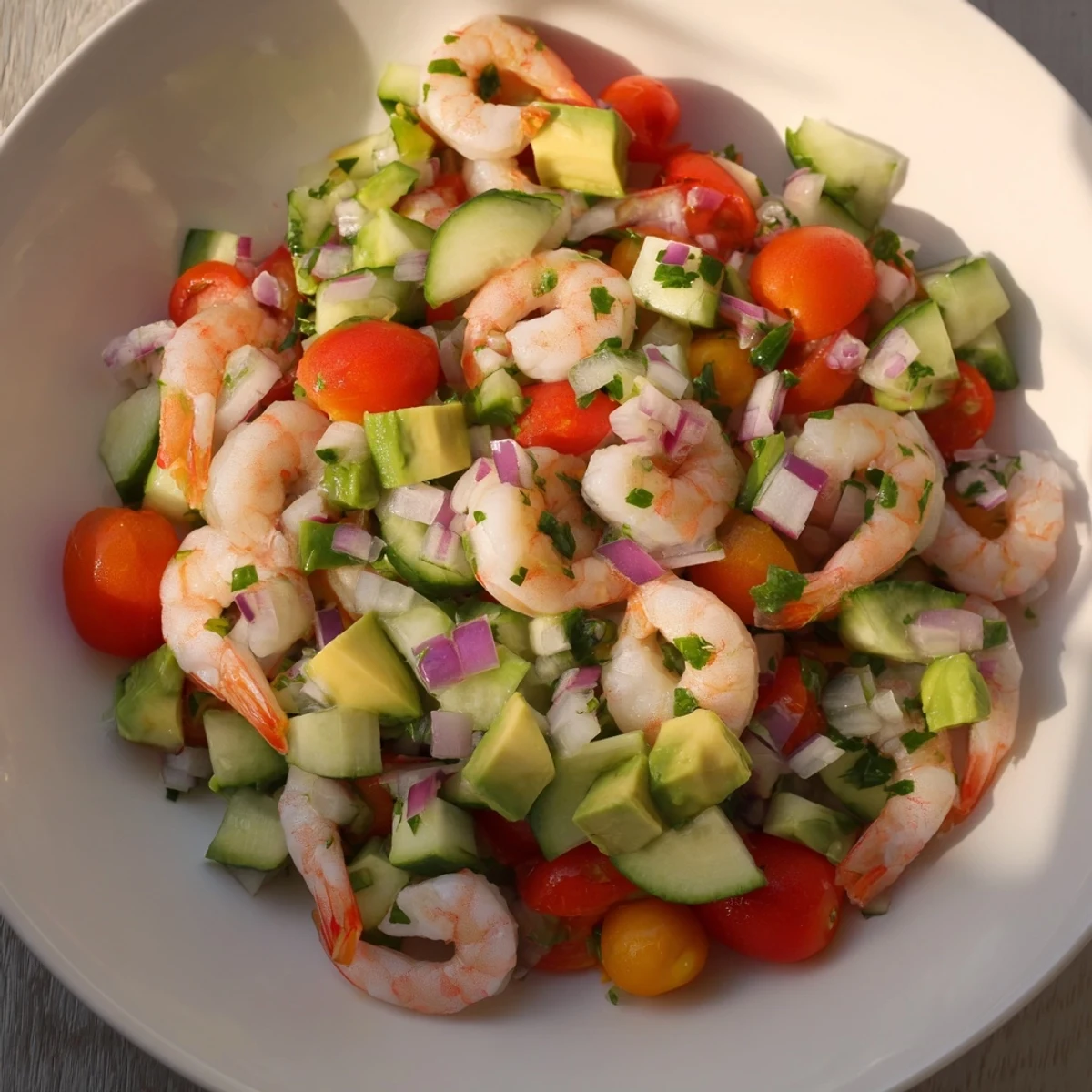This refreshing shrimp ceviche recipe showcases tender shrimp and vibrant vegetables, perfect for a starter.