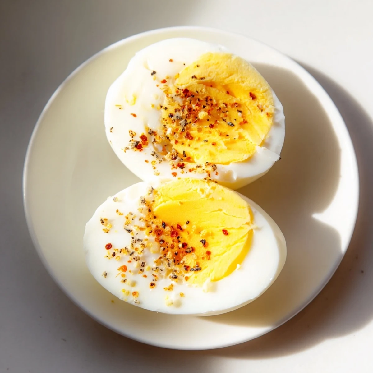 Creamy, perfectly cooked perfect hard-boiled eggs stacked and ready for a protein-packed snack.