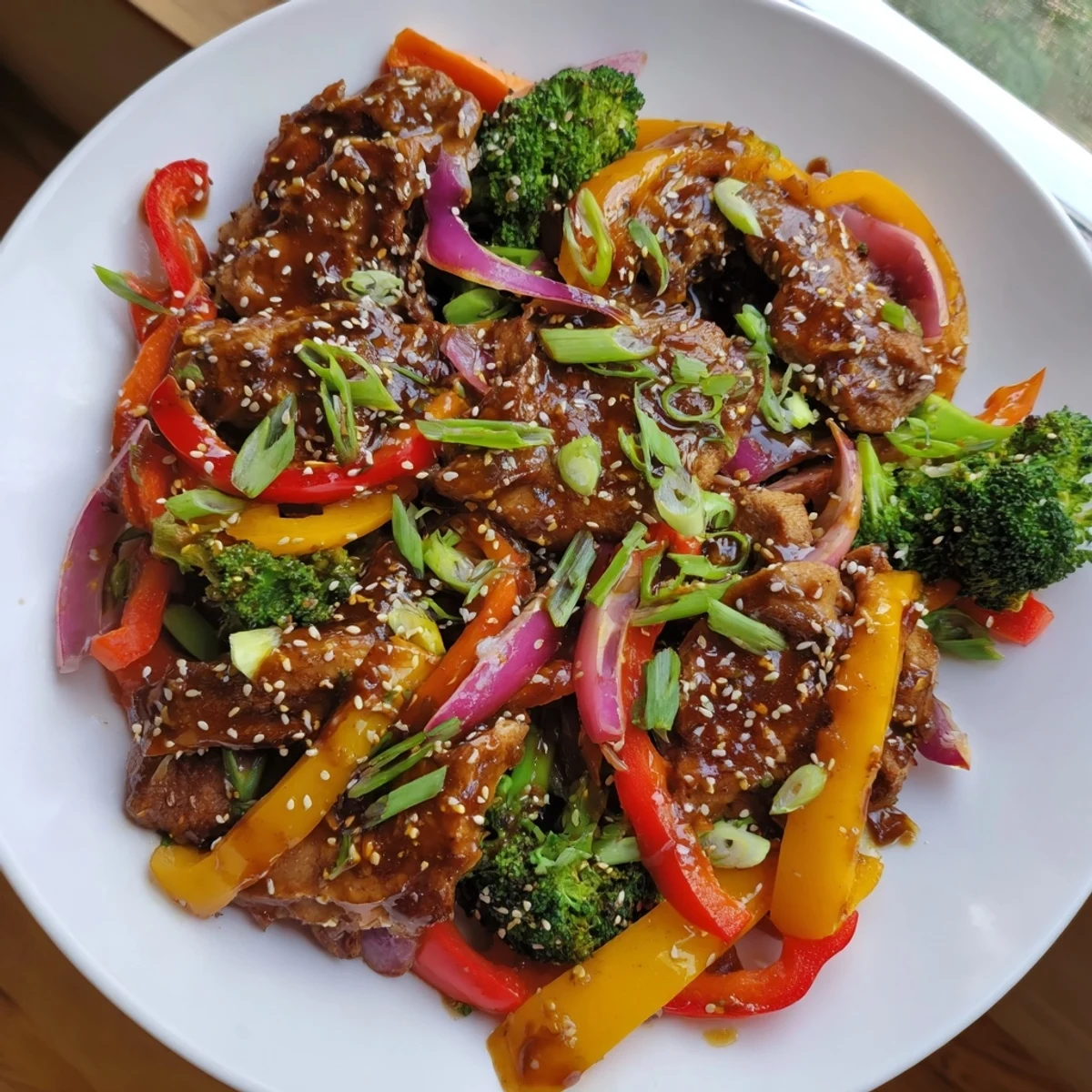 Sheet Pan Chicken Stir-Fry: a colorful, one-pan meal with glistening chicken and vibrant veggies.