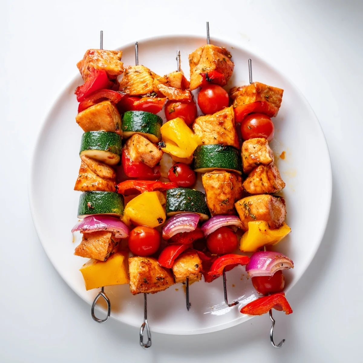 These flavorful Chicken and Veggie Skewers showcase juicy chicken and colorful, perfectly grilled vegetables.