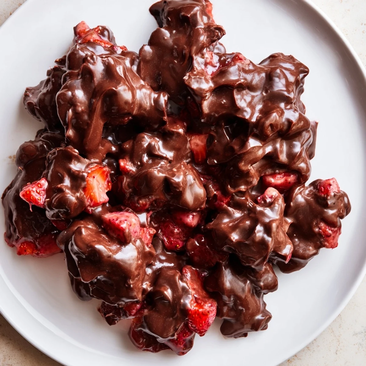 Chocolate-covered Strawberry Yogurt Clusters on parchment, perfect for a refreshing frozen dessert.