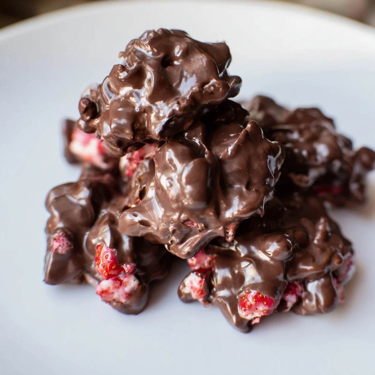 Vibrant image of Strawberry Yogurt Clusters: creamy yogurt studded with bright strawberry pieces.