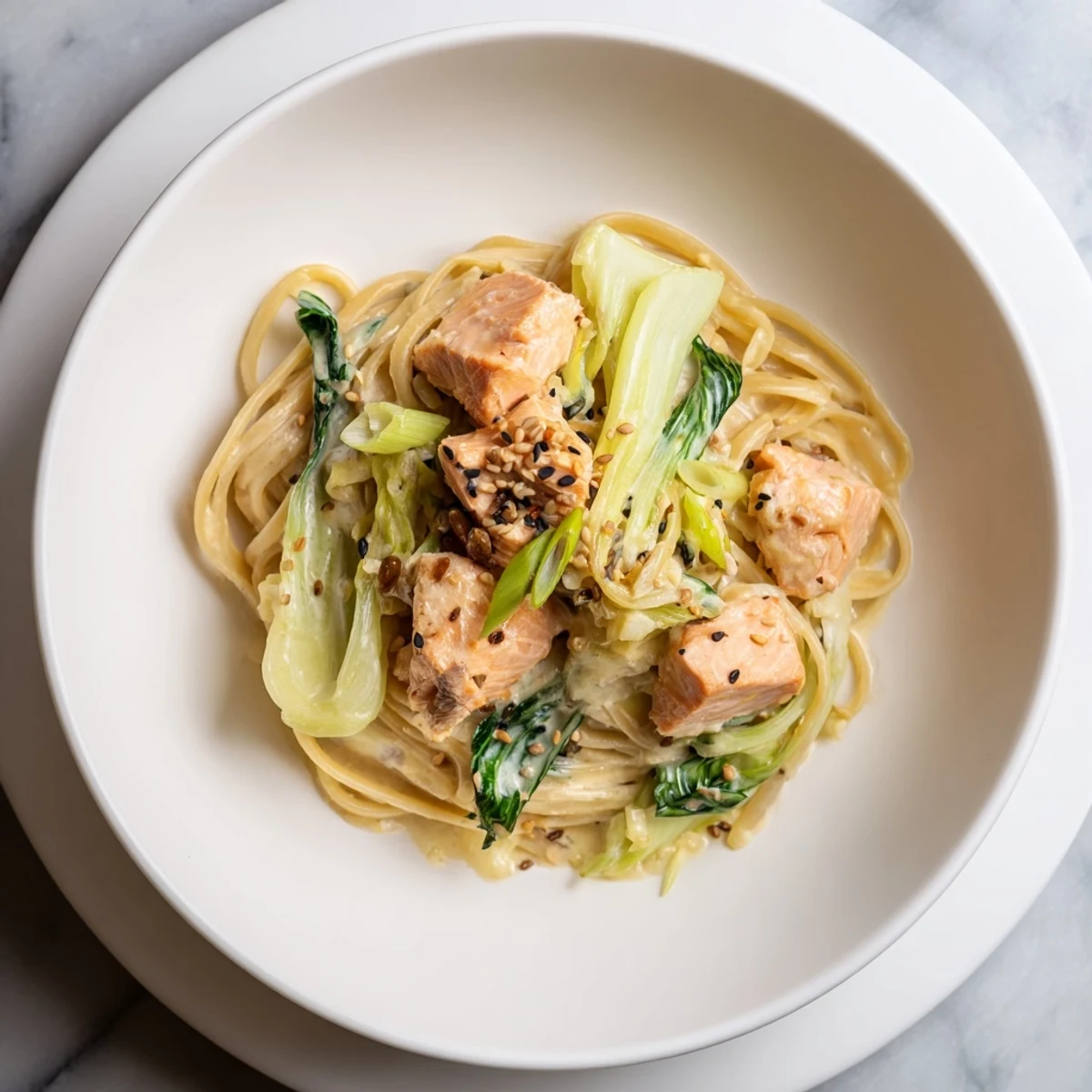 Creamy miso butter salmon pasta, a delightful dish with tender salmon and umami flavors.
