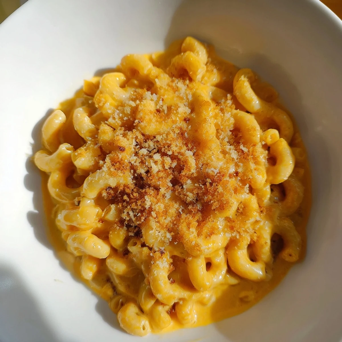 Golden baked Pumpkin Mac & Cheese with bubbly cheese topping, a perfect comfort food.
