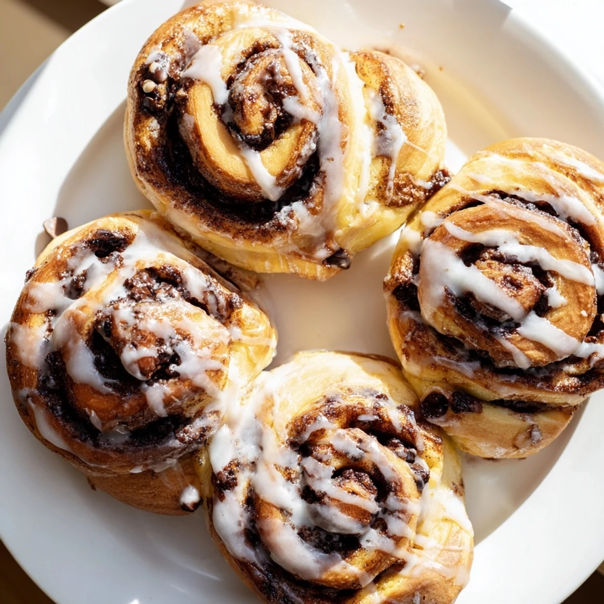 Freshly baked Nutella chocolate chip rolls emerge golden brown from the oven, oozing warm melted chocolate and hazelnut spread.