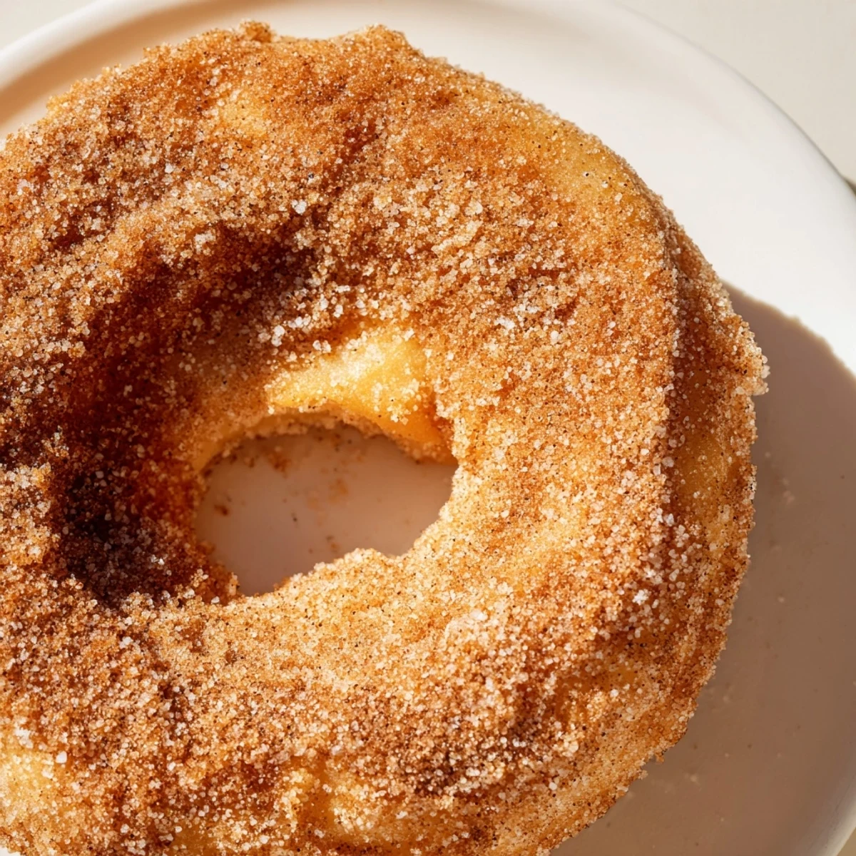 Golden brown Air Fryer Cinnamon Sugar Donuts, glistening with melted butter and sprinkled with sweet cinnamon sugar, served fresh and warm.