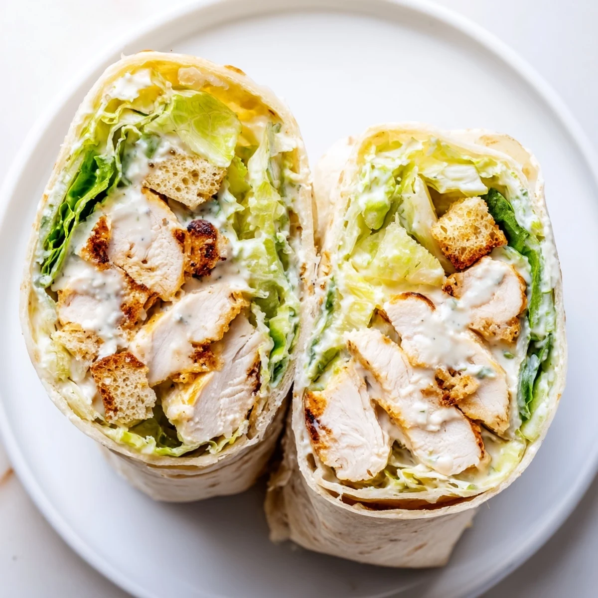 Juicy grilled chicken and crisp romaine salad with parmesan and creamy Caesar dressing wrapped in a soft flour tortilla.