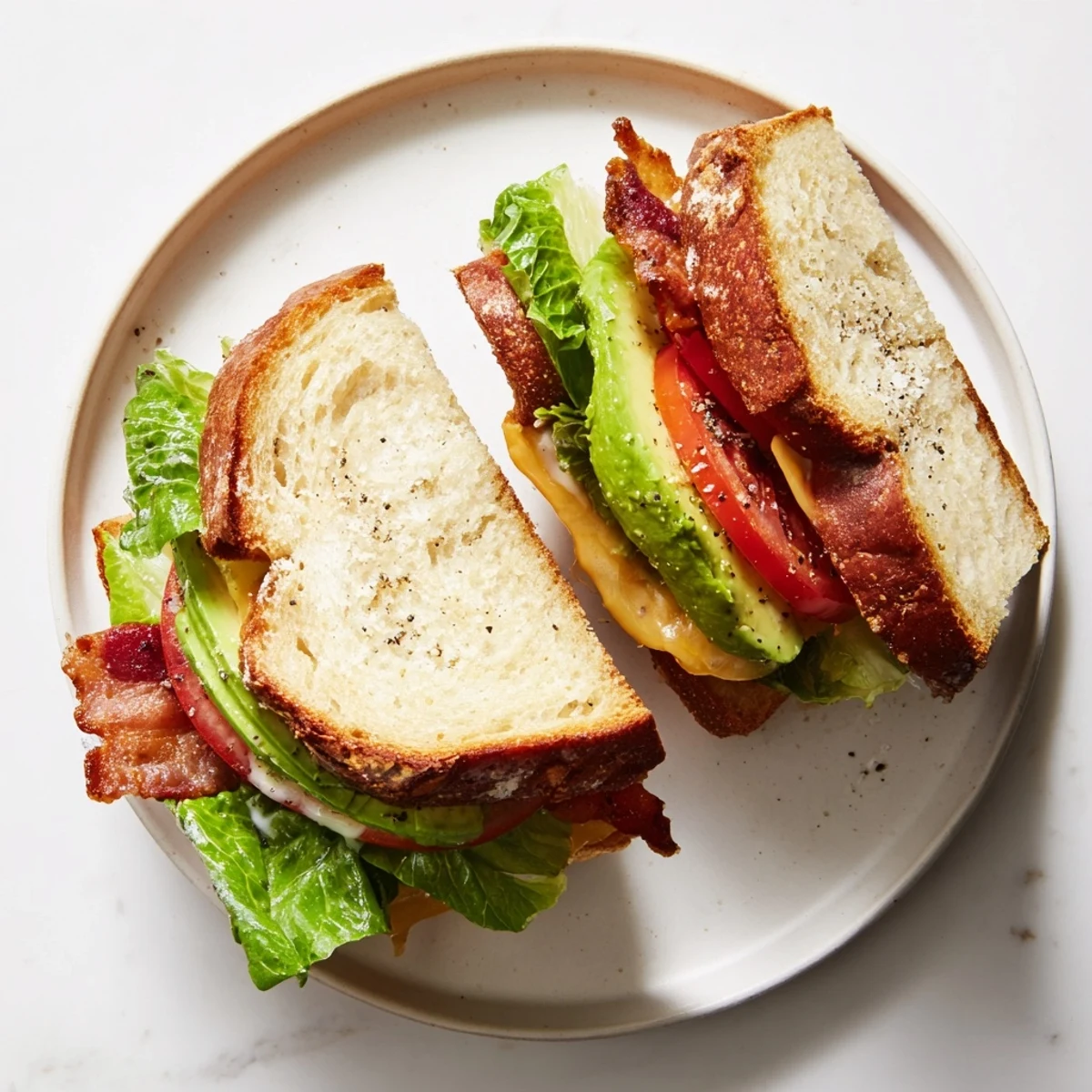 Golden-brown, buttery sourdough bread grilled to perfection, oozing melted cheddar cheese around crispy bacon, fresh lettuce, ripe tomato, and creamy avocado slices in this Avocado BLT Grilled Cheese.