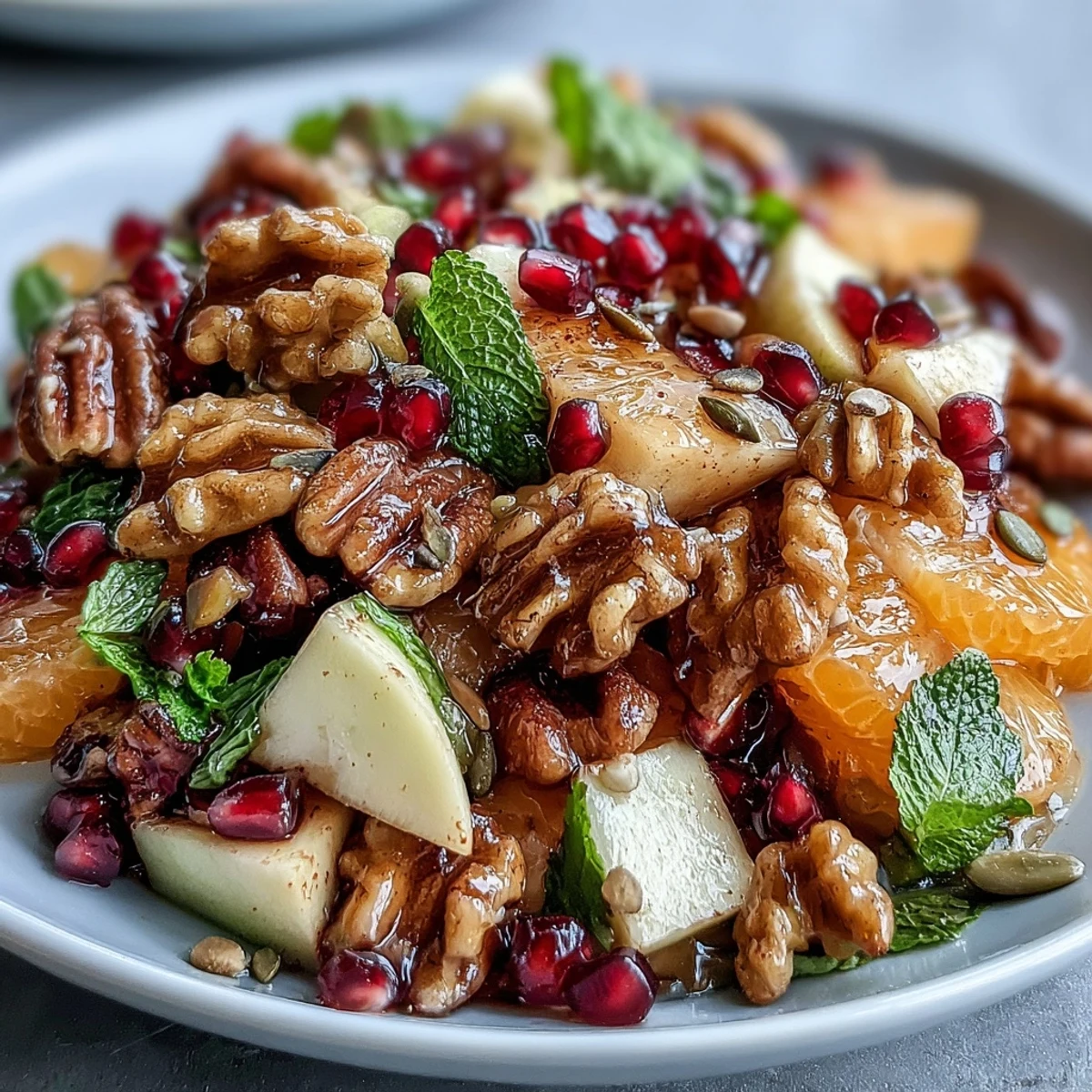 Savory pomegranate and walnut salad, a healthy, easy appetizer or side dish.