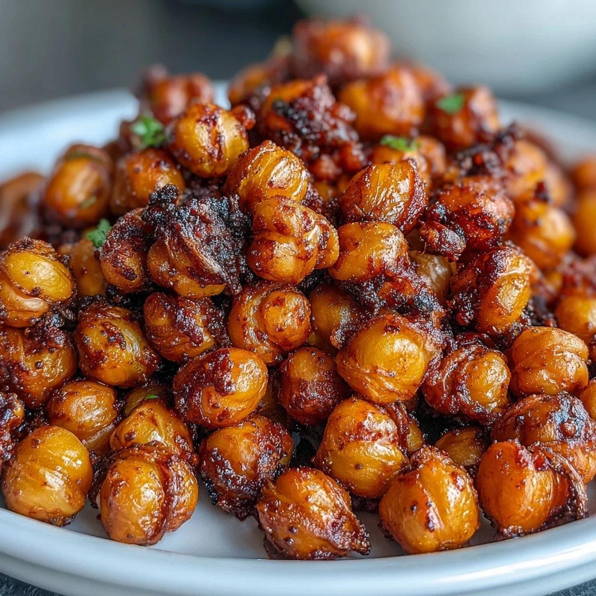 Golden, oven-roasted Crispy Chickpea Snack glistening with savory spices.
