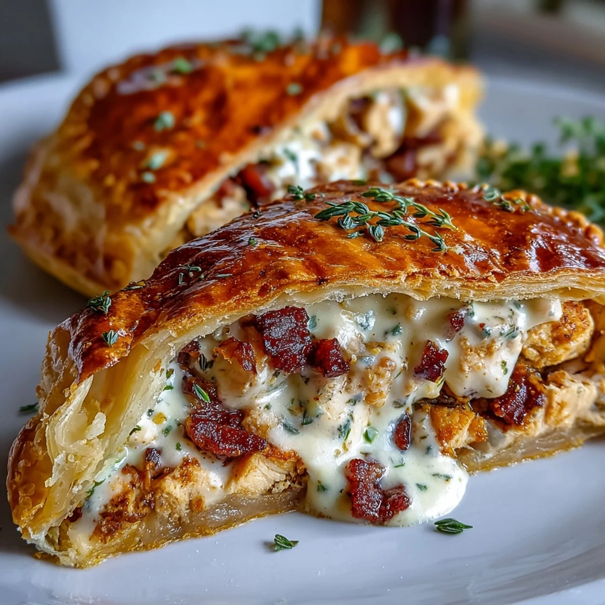Freshly baked Chicken and Leek Pie with golden, flaky pastry and steam escaping from the vents, served warm for a cozy dinner.