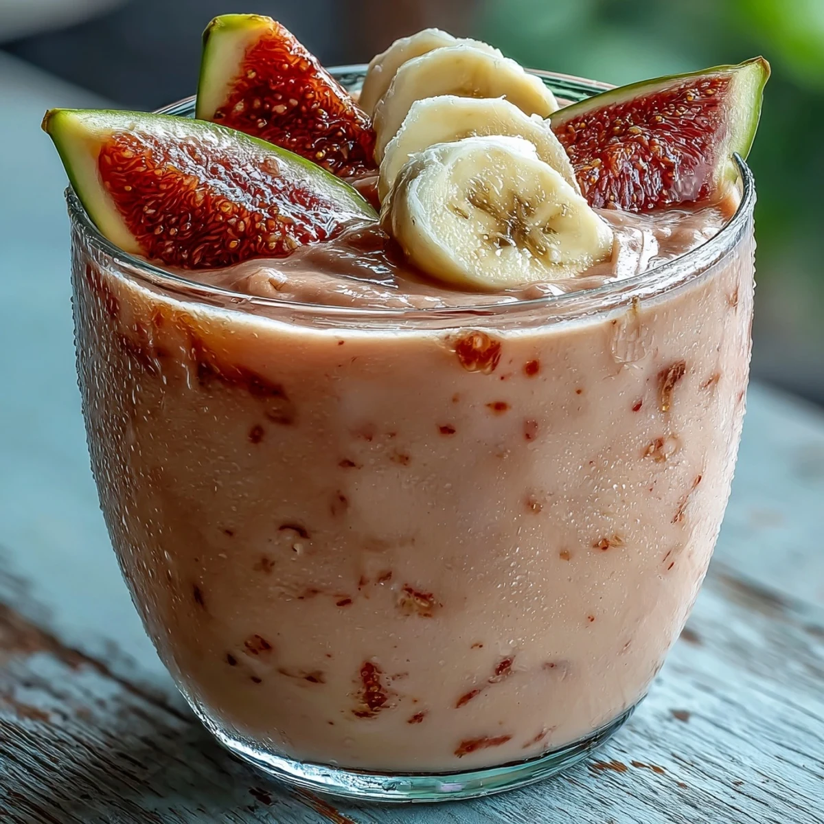 Healthy Guava Banana Smoothie poured into a tall glass, showing creamy texture and natural sweetness from ripe fruits.