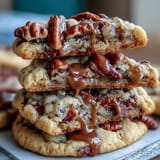 Decadent butter pecan cookies with rich caramel swirl, loaded with toasted pecans and golden-brown edges.