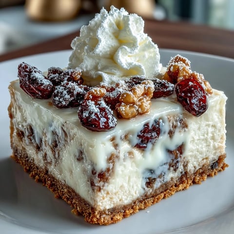 Freshly baked Christmas Cheesecake Slab squares rest on a tray, featuring a golden biscuit crust and creamy filling topped with whipped cream. 