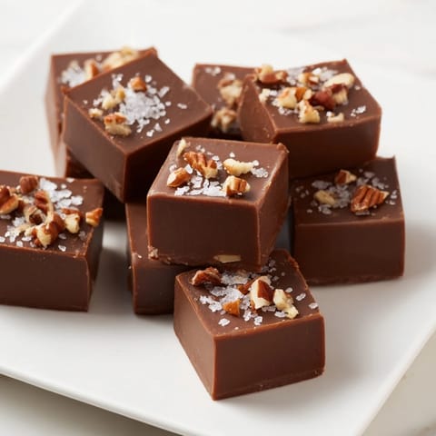 Melt-in-your-mouth Easy Chocolate Fudge, sprinkled with sea salt, ready to share or enjoy.