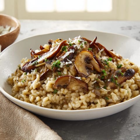 Golden, creamy stove-top risotto, a comforting Italian rice dish ready to serve with Parmesan.