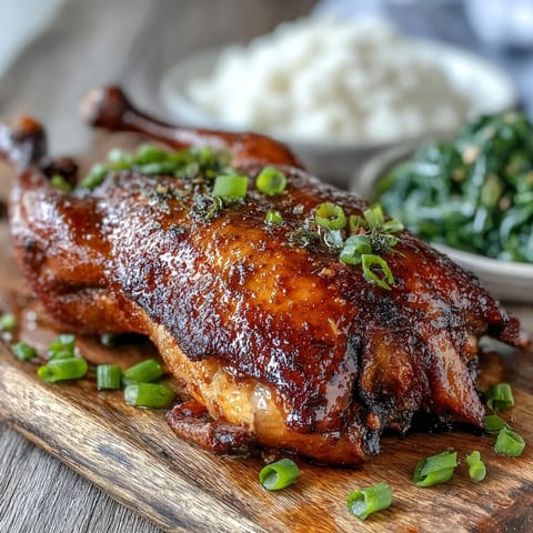 A whole roasted duck infused with aromatic five-spice, sliced and served alongside fluffy jasmine rice for dinner.