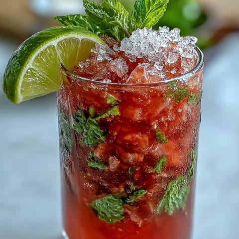 Refreshing Guava Mojito cocktail with mint and lime, served chilled in a highball glass for summer.