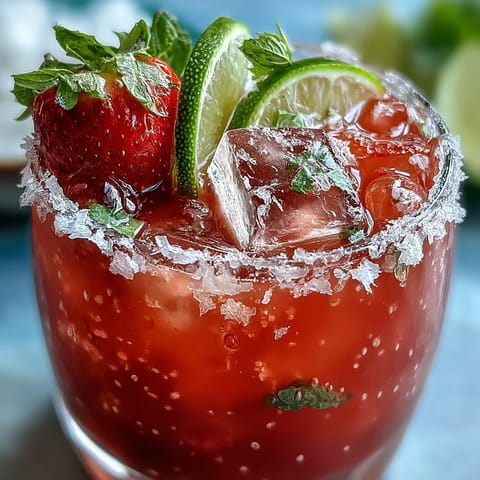 Bright red strawberry agua fresca with fresh lime, perfect for a summer picnic.