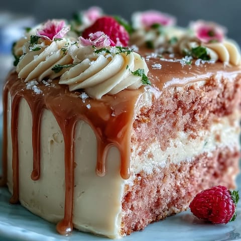 Gorgeous Bridal Shower Rosé Velvet Cake, delicately frosted and drizzled.