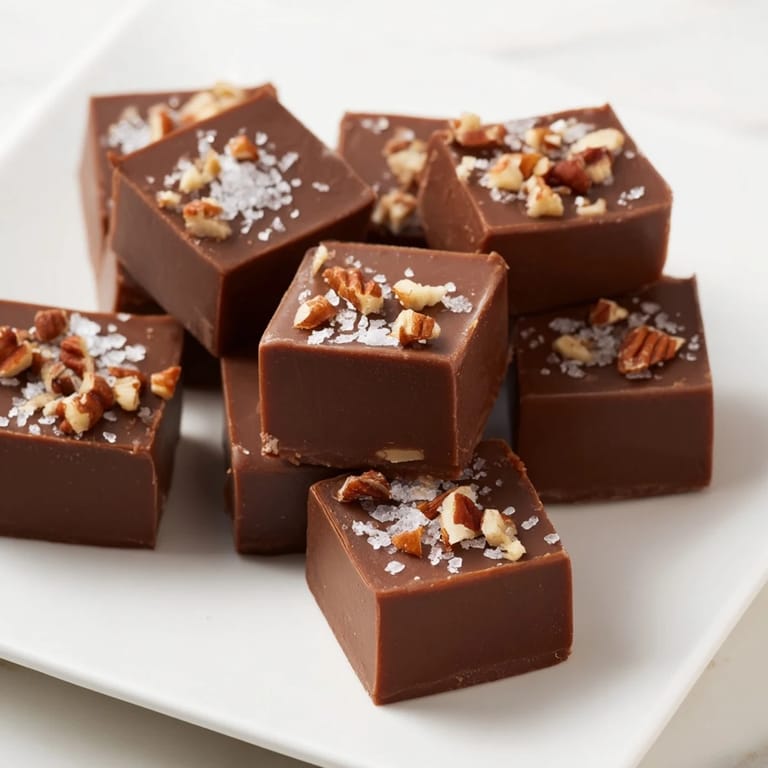 Melt-in-your-mouth Easy Chocolate Fudge, sprinkled with sea salt, ready to share or enjoy.