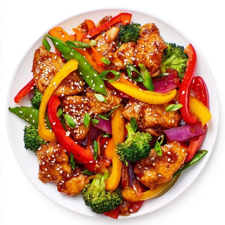 Freshly roasted Sheet Pan Chicken Stir-Fry, showcasing tender chicken pieces and perfectly cooked vegetables in a savory sauce.