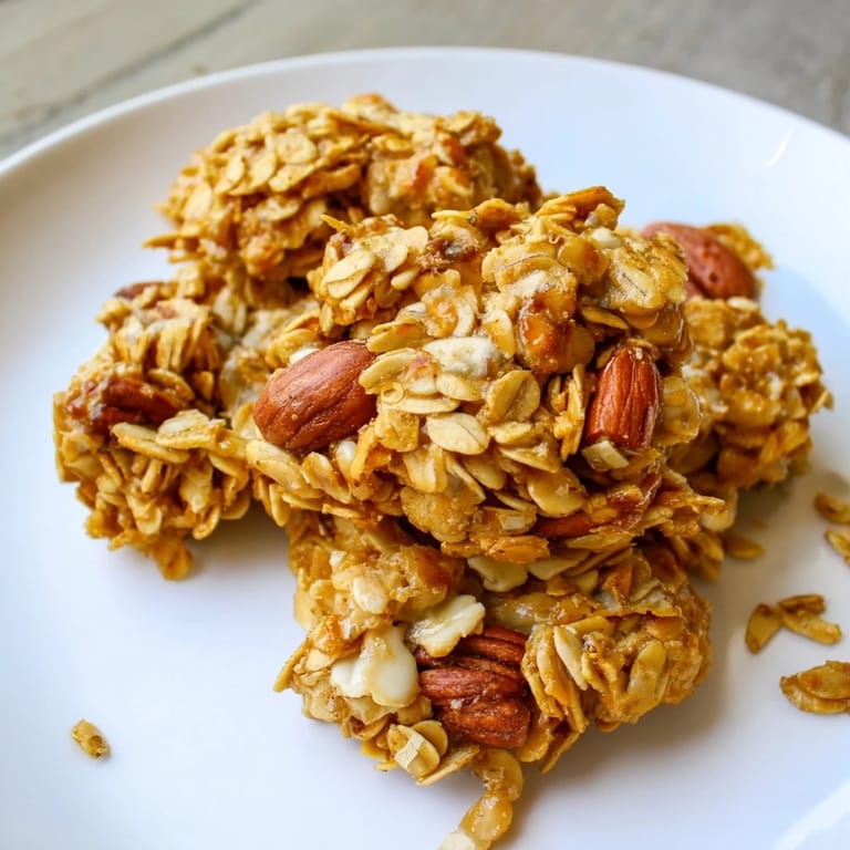 Beautifully baked Honey Nut Granola Clusters, perfect for a breakfast of yogurt or a healthy snack.