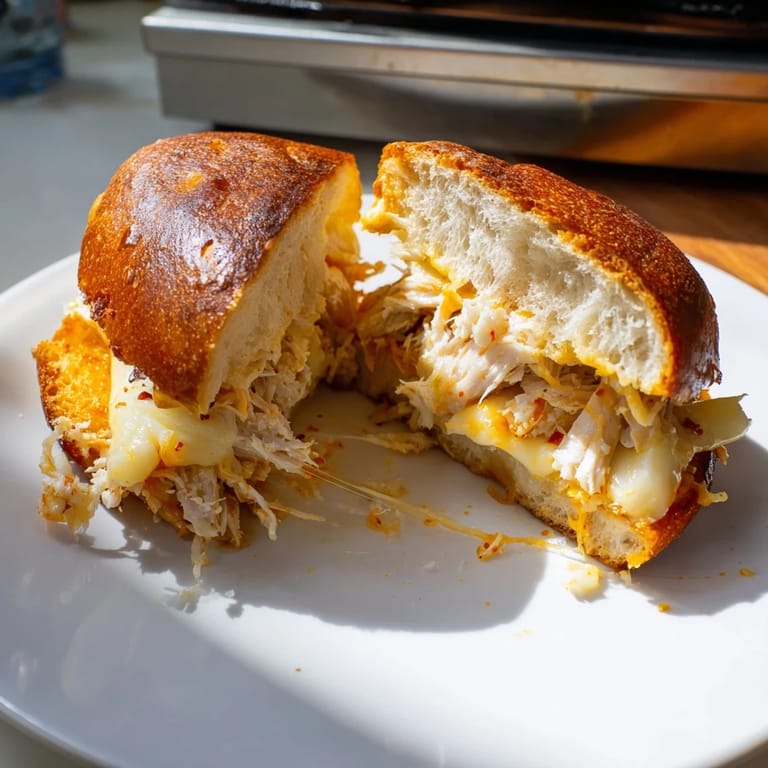 Crunchy sourdough surrounds the spicy and sweet Chili Crisp Honey Chicken in this grilled cheese.