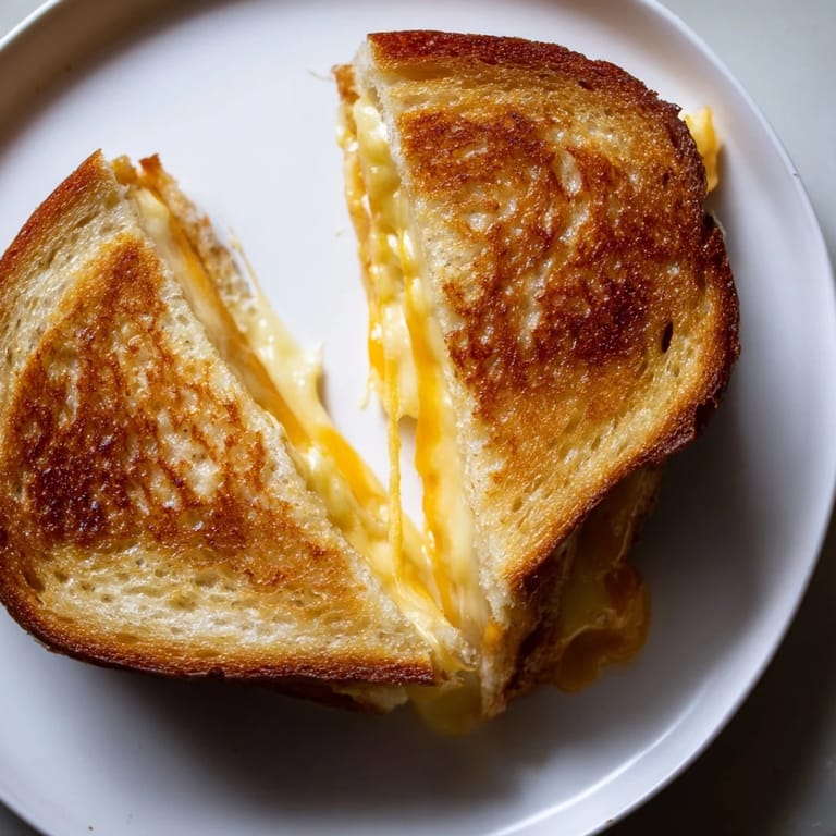 Perfectly cooked Custard French Toast Grilled Cheese sandwich, showcasing bubbly cheese and crispy edges.