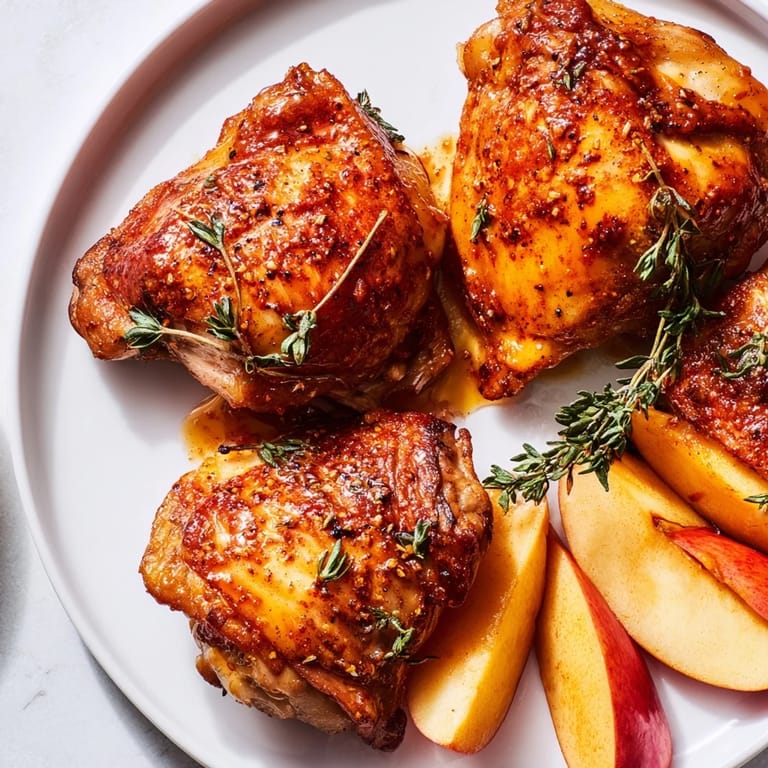 Savory Sticky Maple Apple Chicken served with apple slices, a perfect gluten-free, flavorful American meal.