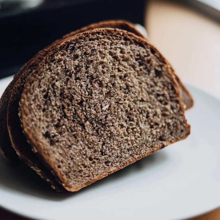 This warm, aromatic Estonian Leib Sourdough shows a perfect slice, ready to be enjoyed.