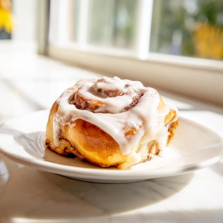 A warm Pillow Soft Cinnamon Roll is torn open, revealing soft dough and a generous swirl of cinnamon sugar filling.