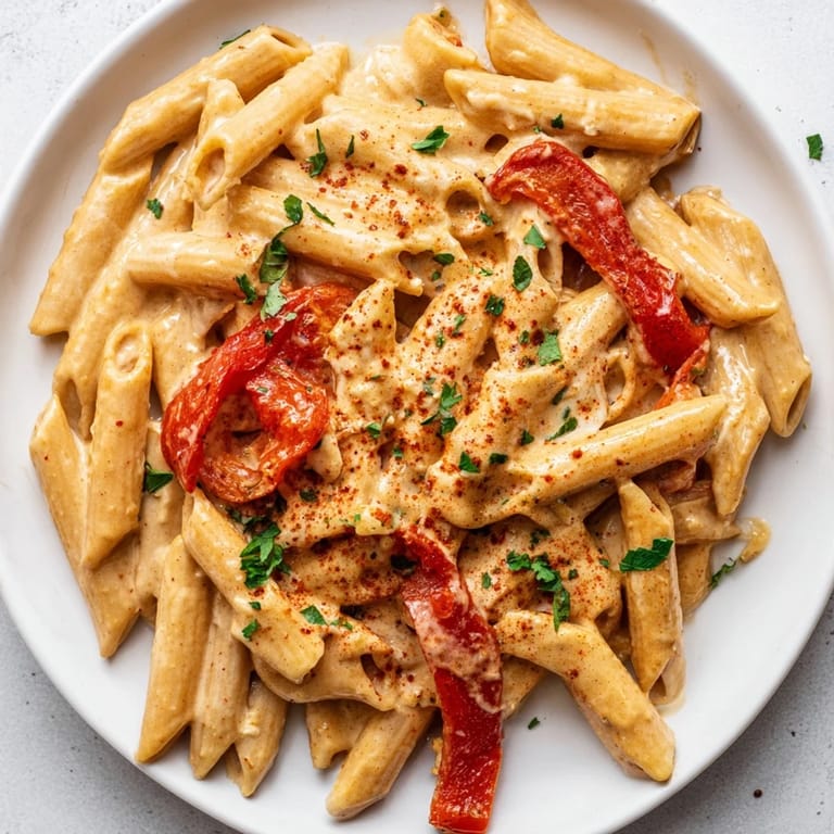 A bowl of Creamy Cajun pasta garnished with parsley and Parmesan, perfect with garlic bread.