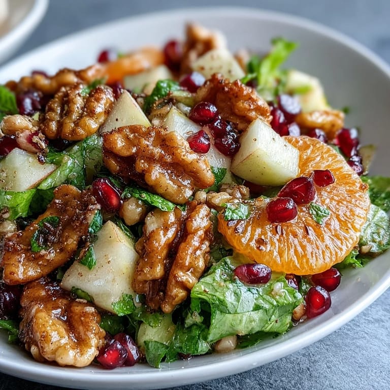 A refreshing pomegranate and walnut salad overflowing with crunchy nuts and fruit.