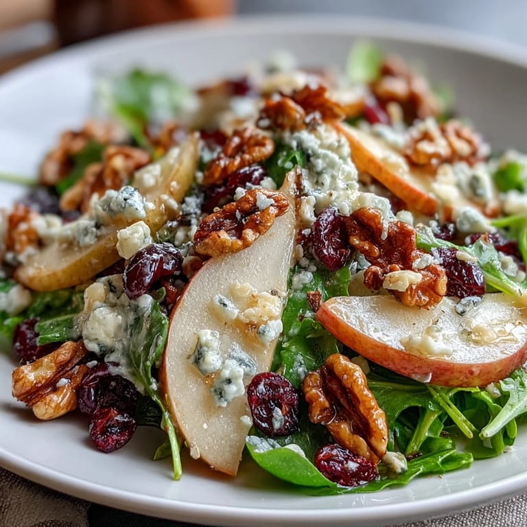 Elegant Pear Gorgonzola Salad, perfect light appetizer with tangy, sweet flavors.