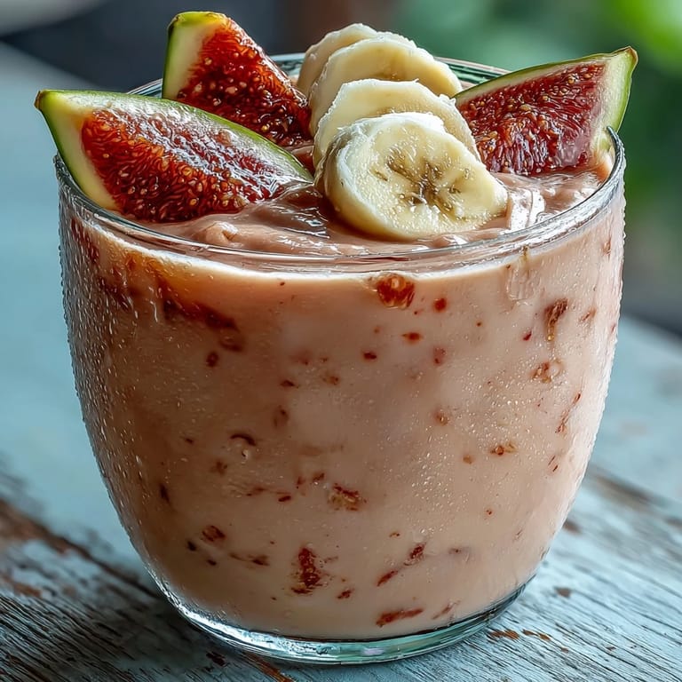 Healthy Guava Banana Smoothie poured into a tall glass, showing creamy texture and natural sweetness from ripe fruits.