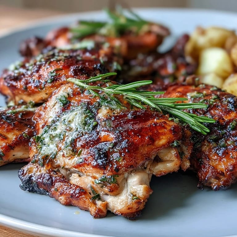 Aromatic lemon herb roasted chicken served with golden baby potatoes, perfect for a hearty, gluten-free dinner centerpiece.  