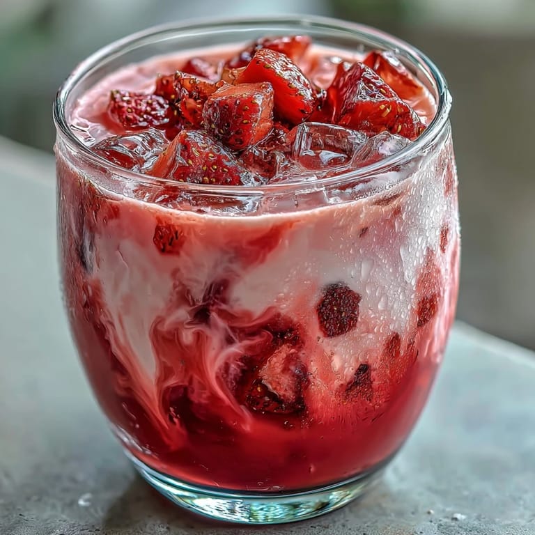 Pink Starburst Refresher in a tall glass with ice and sliced berries, bursting with berry-citrus flavor.