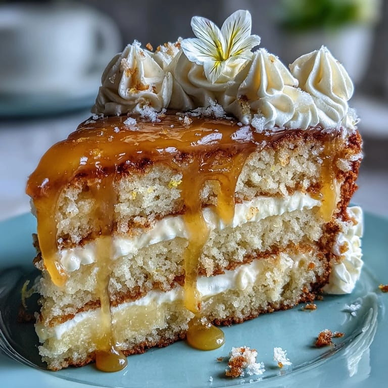 Bright yellow lemon curd cake finished with fluffy whipped cream and vibrant edible blooms.