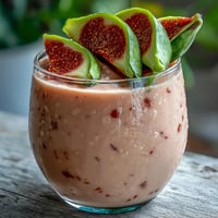 Creamy Guava Banana Smoothie in a glass garnished with fresh fruit, topped with banana slices and a tropical vibe.