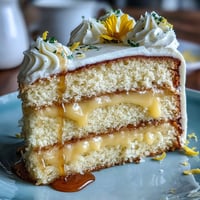 Mother's Day Lemon Curd Layer Cake adorned with delicate edible flower decorations.